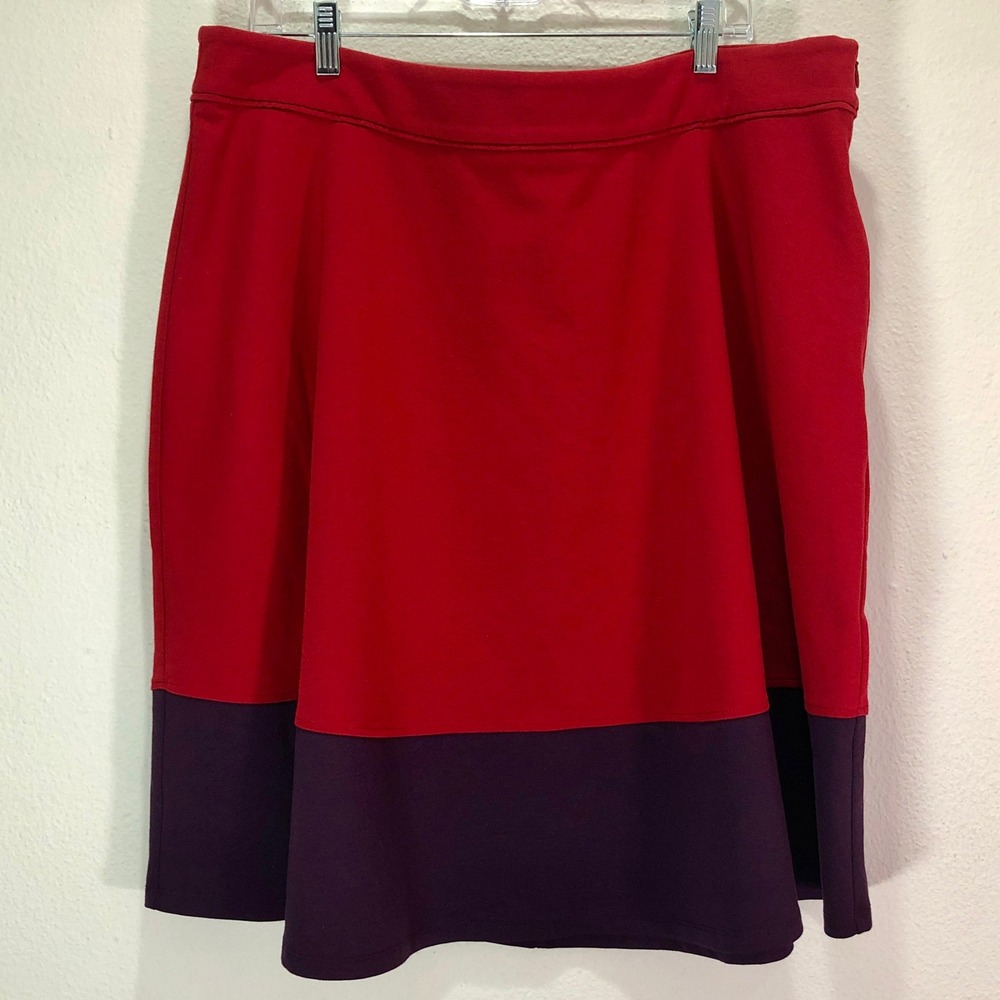 Preppy Golfcore Classic Boden Red Purple Colorblock Ponte A-Line Skirt Womens 18